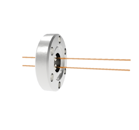 2 Pin, 0.032 Inch Diameter Copper Conductors, 2kV, 16 Amp Feedthrough on CF1.33 Conflat Flange