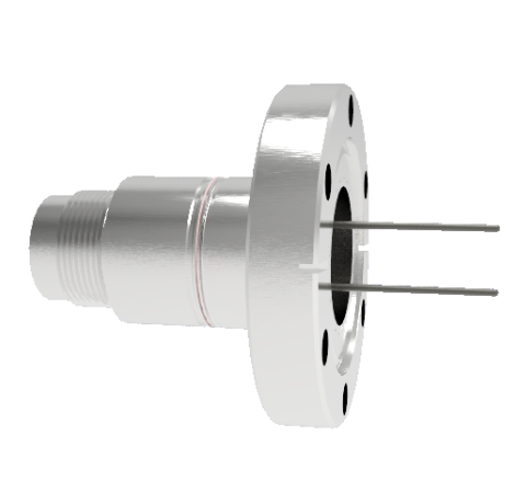 2 Pin, 12kV, 13 Amp Feedthrough, .062 Inch Diameter Molybdenum Conductors, CF2.75, Without Plug