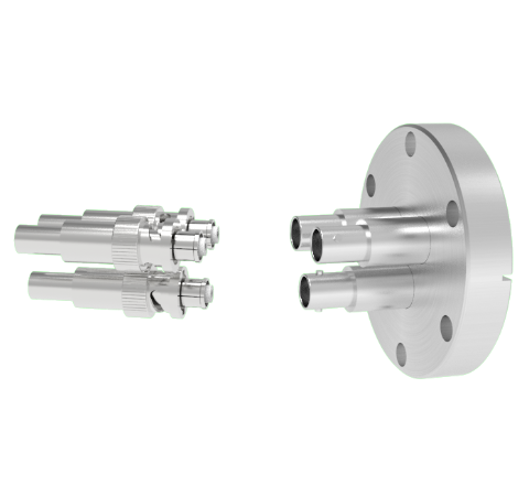 SHV Grounded Shield Recessed 5kV 10 Amp 0.094 Nickel Conductor 3 each in a CF2.75 Flange With Plug