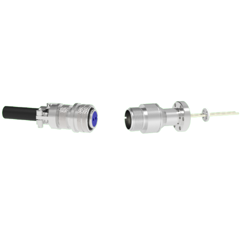 2 Pin 5015 Style Circular Connector, 700V, 16 Amp, Nickel Conductors in a CF1.33 Flange With Plug