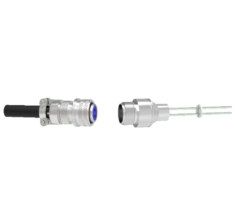 2 Pin 5015 Style Circular Connector, 700V, 16 Amp, Nickel Conductors in Weld in adapter With Plug