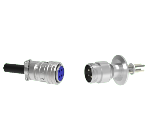 4 Pin 5015 Style Circular Connector, 700V, 46 Amp, Molybdenum Conductor in a CF2.75 Flange With Plug