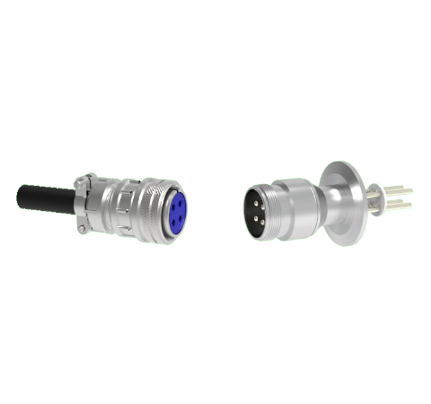 4 Pin 5015 Style Circular Connector, 700V, 25 Amp, Nickel Conductors in a CF2.75 Flange With Plug