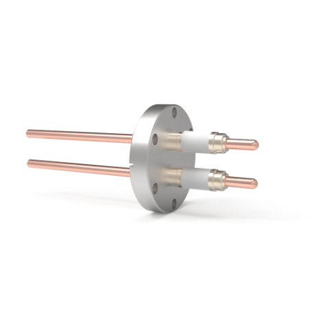 0.250 Conductor Diameter 2 Pin 25kV 100 Amp Copper Conductor Ceramic Extension on Vacuum Side in a CF2.75